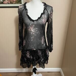 Elizabeth And James Beatriza Silk Dress Womens XXS Drop Waist Black Floral